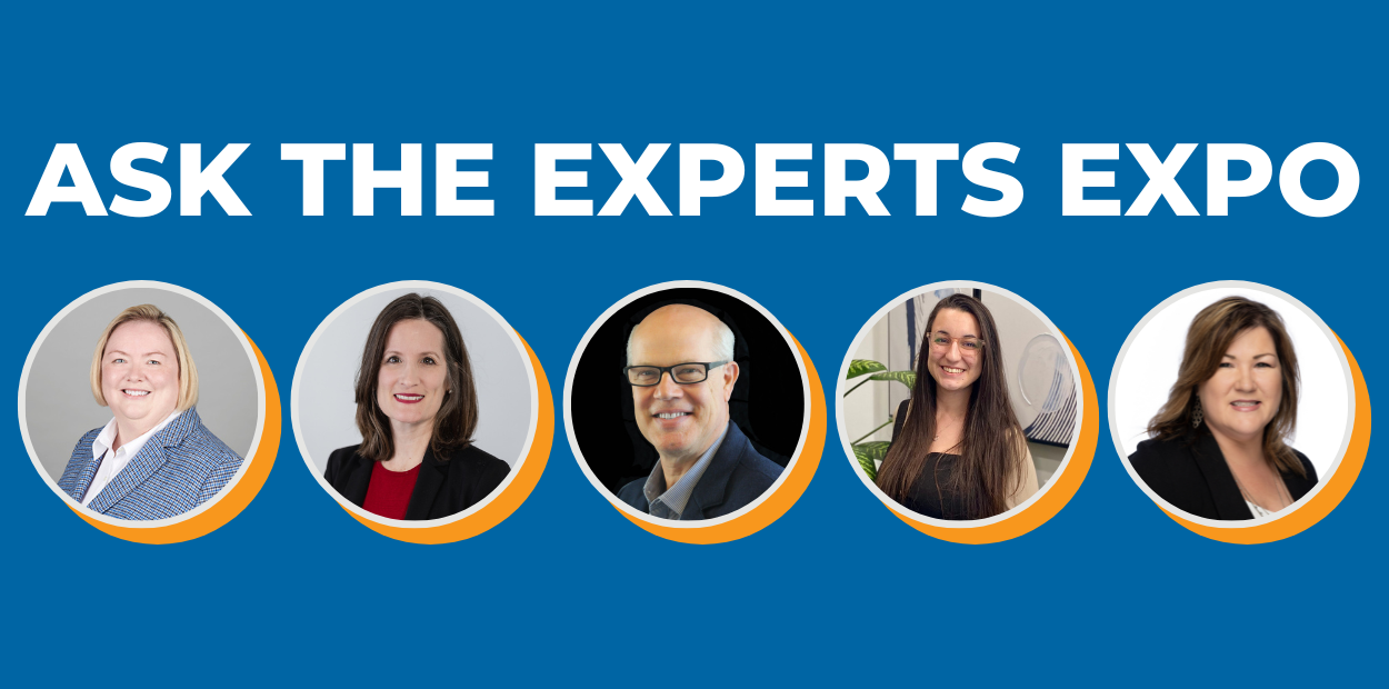 A graphic with the words "Ask the Experts Expo" that features five headshots of professionals